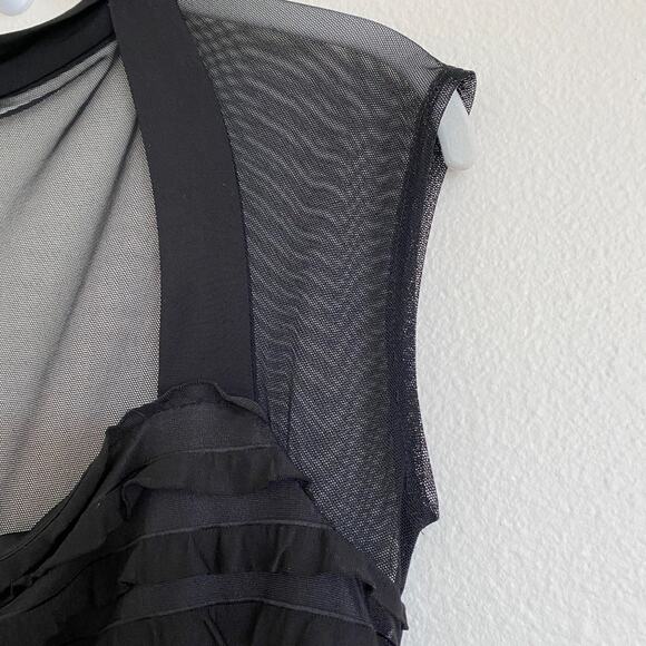 Connected Apparel Short Cap Sleeve Black Mini Dress Tiered Ruffles Size 6 - Picture 3 of 6